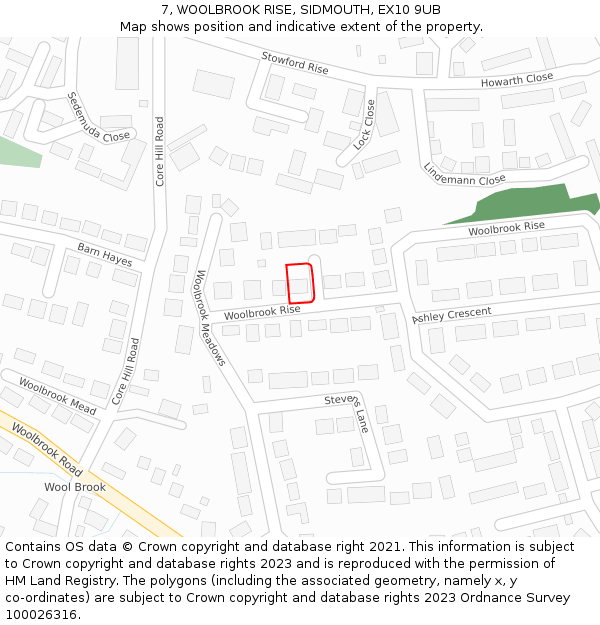 7, WOOLBROOK RISE, SIDMOUTH, EX10 9UB: Location map and indicative extent of plot