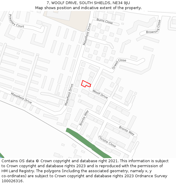 7, WOOLF DRIVE, SOUTH SHIELDS, NE34 9JU: Location map and indicative extent of plot