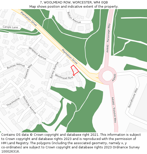 7, WOOLMEAD ROW, WORCESTER, WR4 0QB: Location map and indicative extent of plot