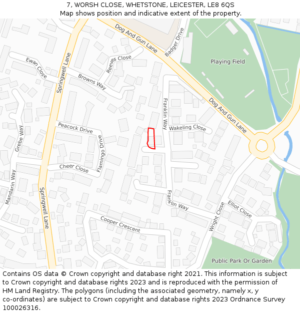 7, WORSH CLOSE, WHETSTONE, LEICESTER, LE8 6QS: Location map and indicative extent of plot