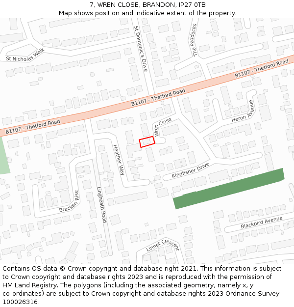 7, WREN CLOSE, BRANDON, IP27 0TB: Location map and indicative extent of plot