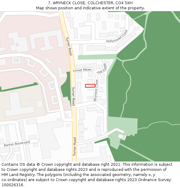 7, WRYNECK CLOSE, COLCHESTER, CO4 5XH: Location map and indicative extent of plot