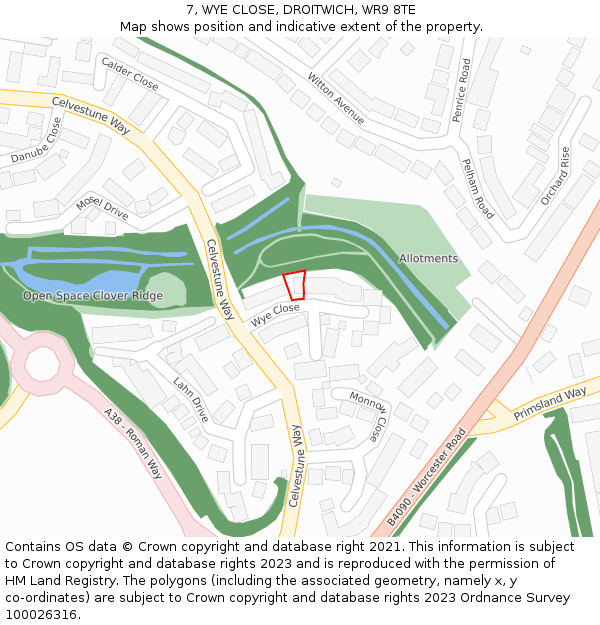 7, WYE CLOSE, DROITWICH, WR9 8TE: Location map and indicative extent of plot