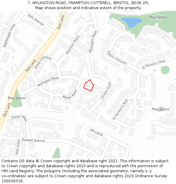 7, WYLINGTON ROAD, FRAMPTON COTTERELL, BRISTOL, BS36 2FL: Location map and indicative extent of plot