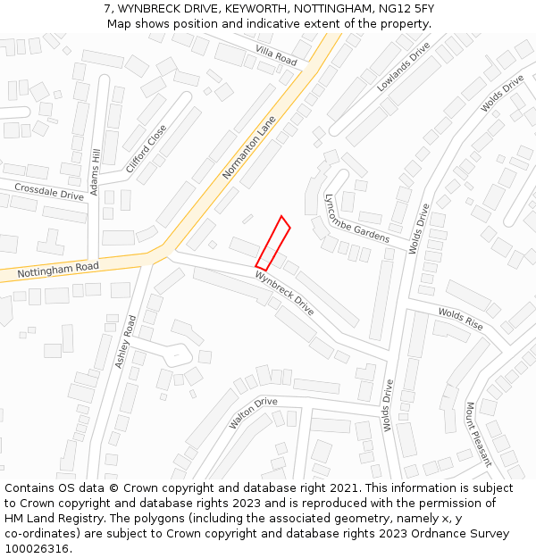 7, WYNBRECK DRIVE, KEYWORTH, NOTTINGHAM, NG12 5FY: Location map and indicative extent of plot