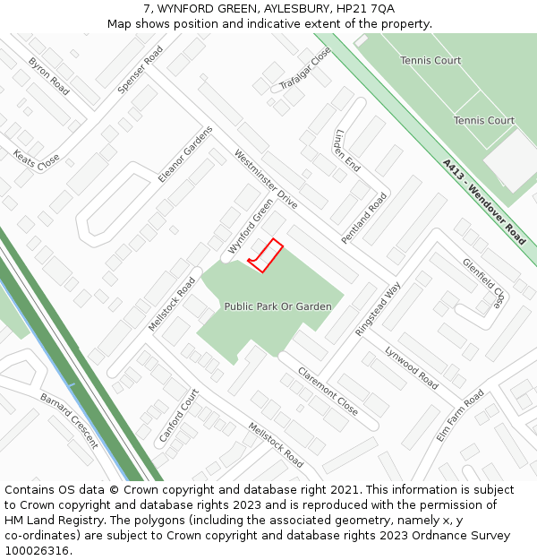 7, WYNFORD GREEN, AYLESBURY, HP21 7QA: Location map and indicative extent of plot