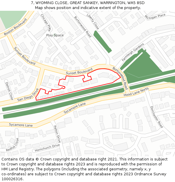 7, WYOMING CLOSE, GREAT SANKEY, WARRINGTON, WA5 8SD: Location map and indicative extent of plot