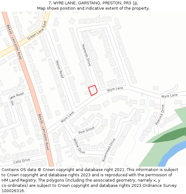 7, WYRE LANE, GARSTANG, PRESTON, PR3 1JL: Location map and indicative extent of plot