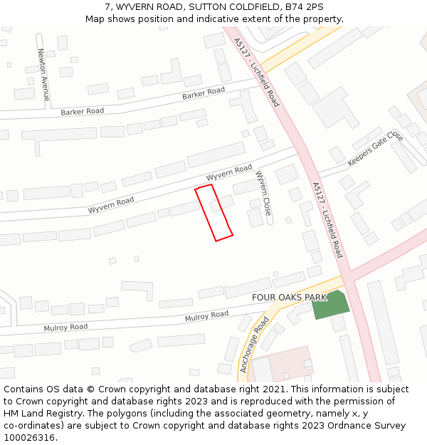 7, WYVERN ROAD, SUTTON COLDFIELD, B74 2PS: Location map and indicative extent of plot