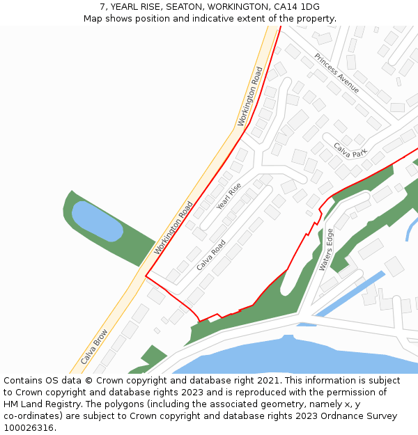 7, YEARL RISE, SEATON, WORKINGTON, CA14 1DG: Location map and indicative extent of plot