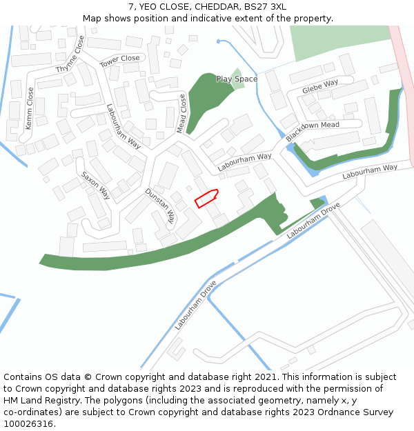 7, YEO CLOSE, CHEDDAR, BS27 3XL: Location map and indicative extent of plot