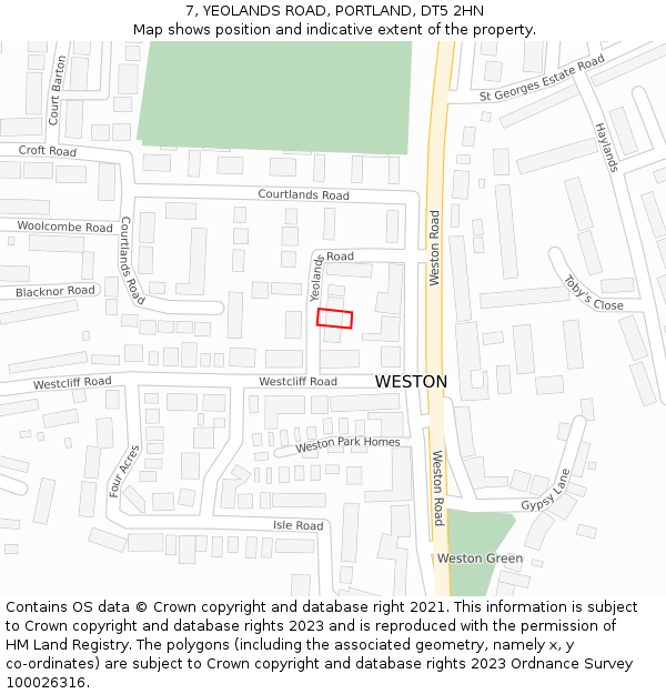 7, YEOLANDS ROAD, PORTLAND, DT5 2HN: Location map and indicative extent of plot
