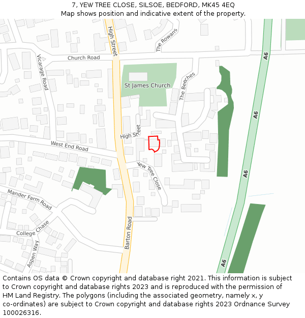 7, YEW TREE CLOSE, SILSOE, BEDFORD, MK45 4EQ: Location map and indicative extent of plot