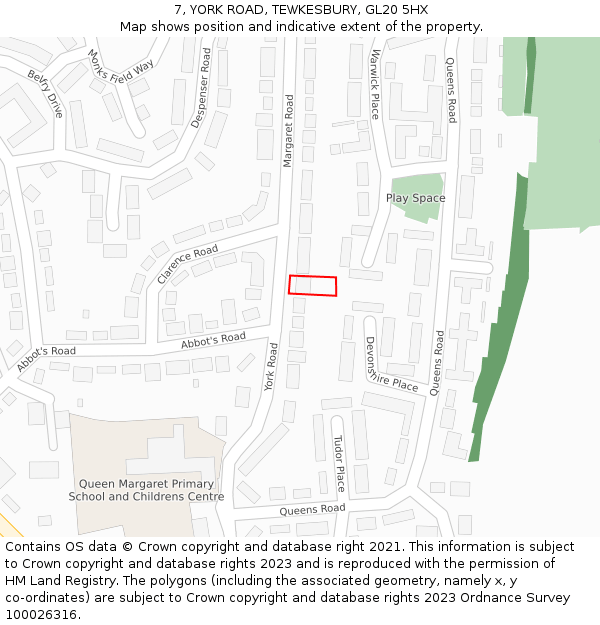 7, YORK ROAD, TEWKESBURY, GL20 5HX: Location map and indicative extent of plot