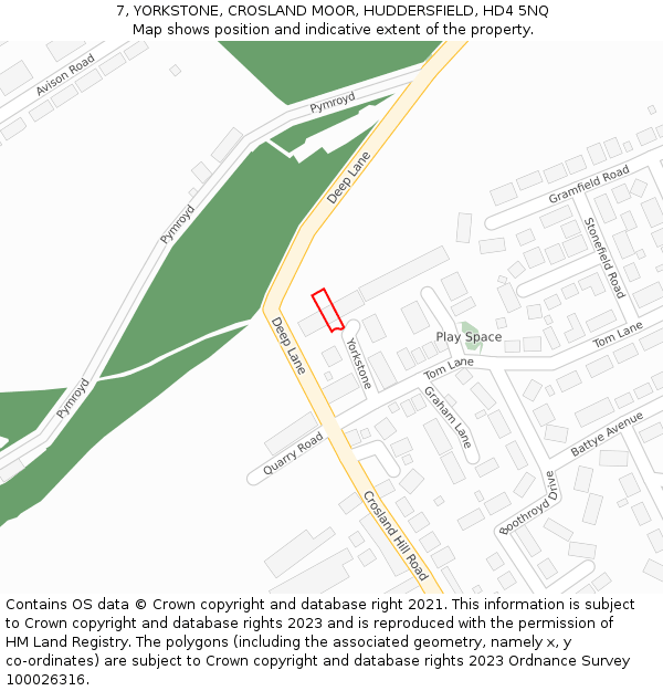 7, YORKSTONE, CROSLAND MOOR, HUDDERSFIELD, HD4 5NQ: Location map and indicative extent of plot