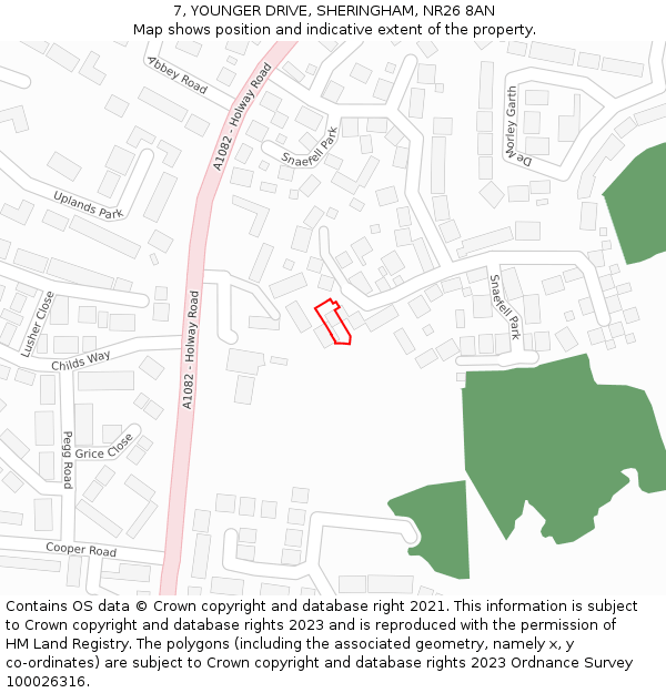 7, YOUNGER DRIVE, SHERINGHAM, NR26 8AN: Location map and indicative extent of plot