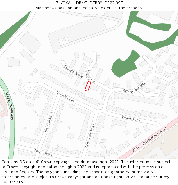 7, YOXALL DRIVE, DERBY, DE22 3SF: Location map and indicative extent of plot