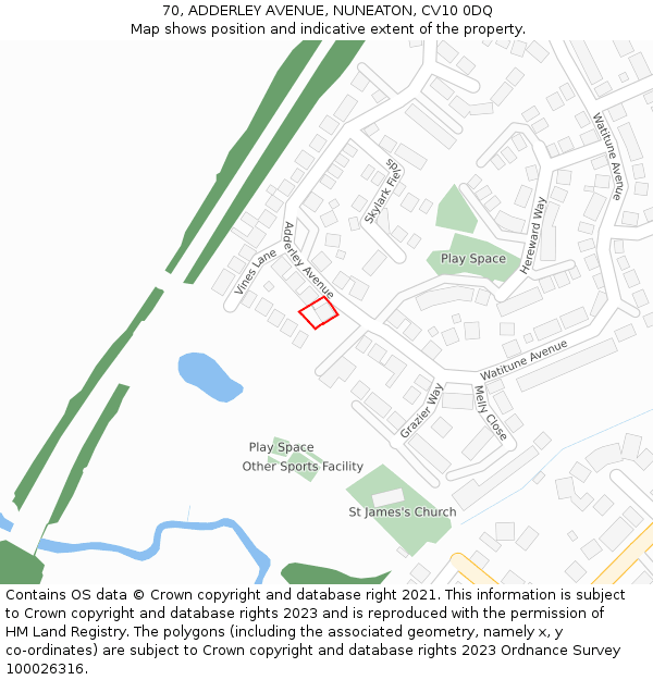 70, ADDERLEY AVENUE, NUNEATON, CV10 0DQ: Location map and indicative extent of plot
