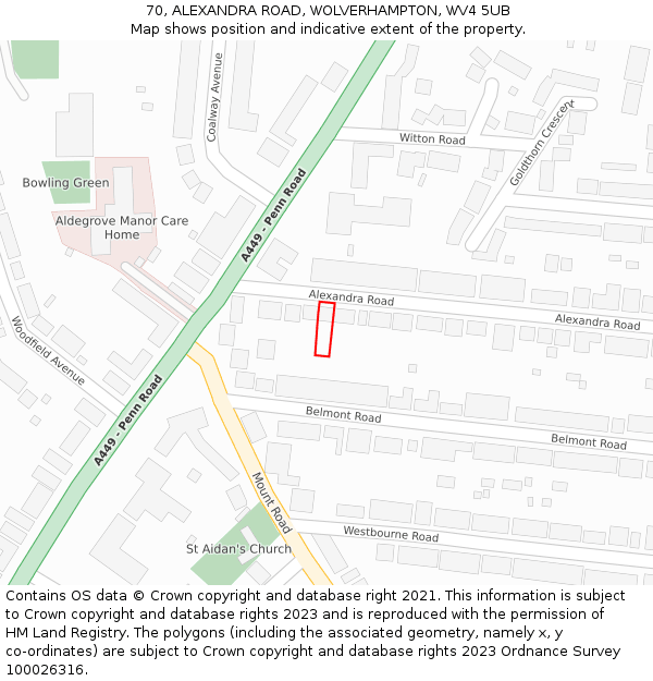 70, ALEXANDRA ROAD, WOLVERHAMPTON, WV4 5UB: Location map and indicative extent of plot