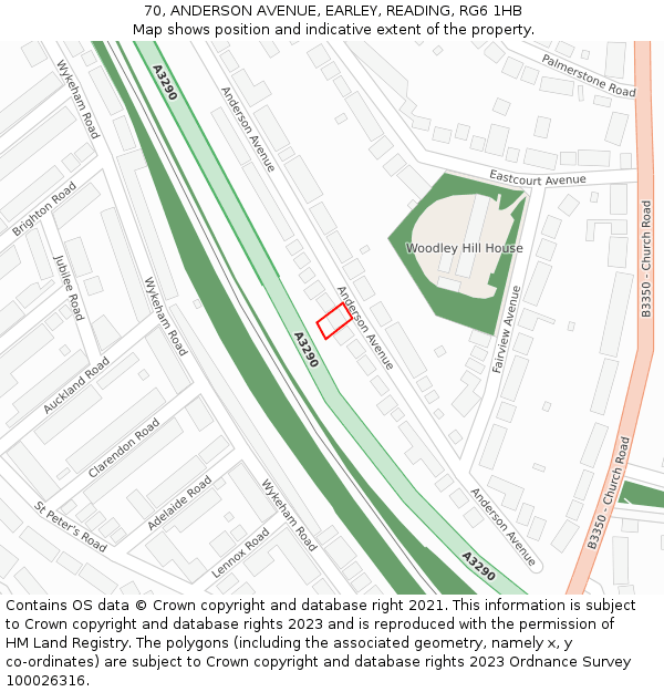 70, ANDERSON AVENUE, EARLEY, READING, RG6 1HB: Location map and indicative extent of plot