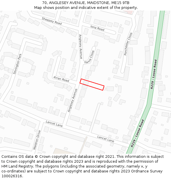 70, ANGLESEY AVENUE, MAIDSTONE, ME15 9TB: Location map and indicative extent of plot