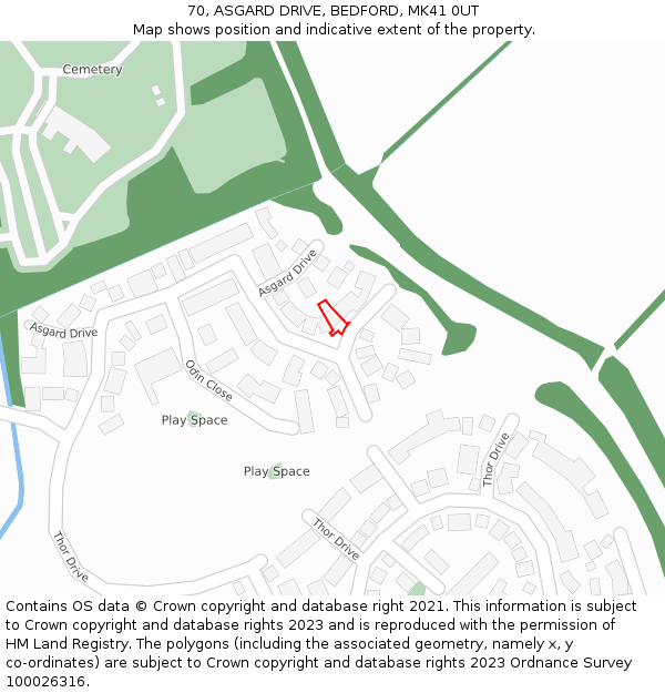70, ASGARD DRIVE, BEDFORD, MK41 0UT: Location map and indicative extent of plot