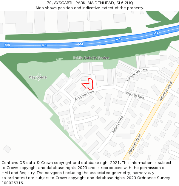 70, AYSGARTH PARK, MAIDENHEAD, SL6 2HQ: Location map and indicative extent of plot