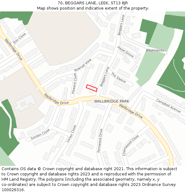 70, BEGGARS LANE, LEEK, ST13 8JR: Location map and indicative extent of plot