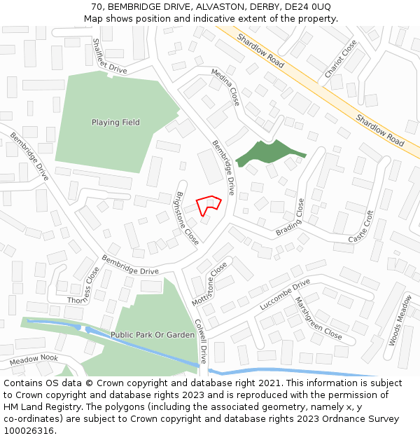70, BEMBRIDGE DRIVE, ALVASTON, DERBY, DE24 0UQ: Location map and indicative extent of plot