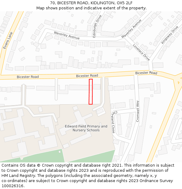 70, BICESTER ROAD, KIDLINGTON, OX5 2LF: Location map and indicative extent of plot