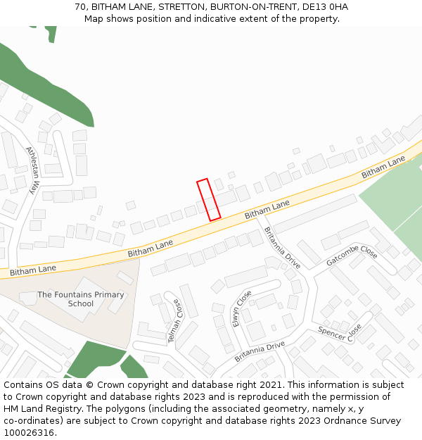 70, BITHAM LANE, STRETTON, BURTON-ON-TRENT, DE13 0HA: Location map and indicative extent of plot