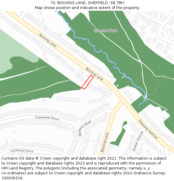 70, BOCKING LANE, SHEFFIELD, S8 7BH: Location map and indicative extent of plot