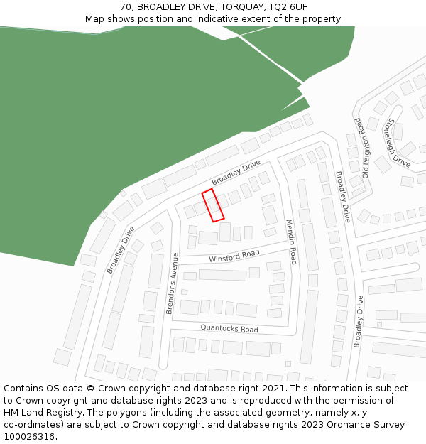 70, BROADLEY DRIVE, TORQUAY, TQ2 6UF: Location map and indicative extent of plot