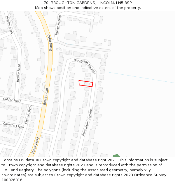 70, BROUGHTON GARDENS, LINCOLN, LN5 8SP: Location map and indicative extent of plot