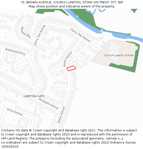 70, BROWN AVENUE, CHURCH LAWTON, STOKE-ON-TRENT, ST7 3EP: Location map and indicative extent of plot
