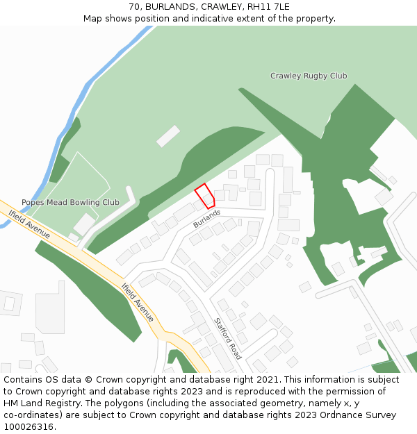 70, BURLANDS, CRAWLEY, RH11 7LE: Location map and indicative extent of plot