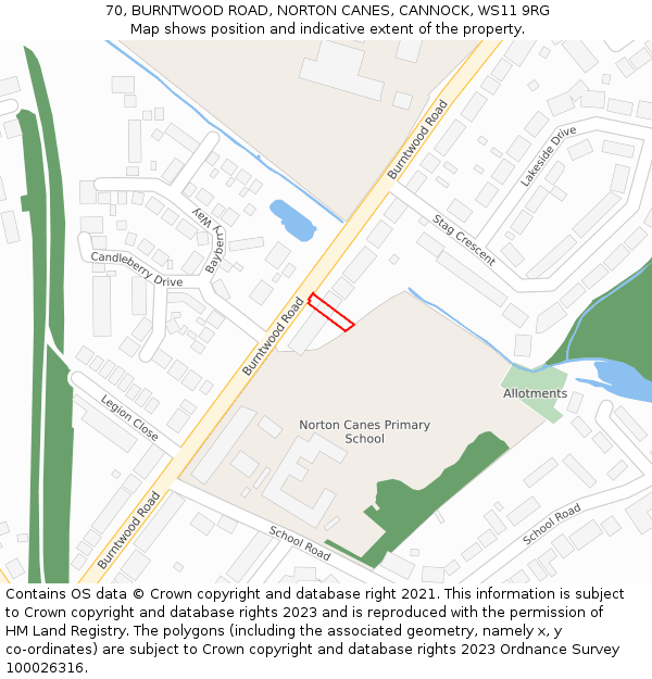 70, BURNTWOOD ROAD, NORTON CANES, CANNOCK, WS11 9RG: Location map and indicative extent of plot