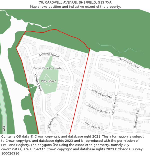 70, CARDWELL AVENUE, SHEFFIELD, S13 7XA: Location map and indicative extent of plot