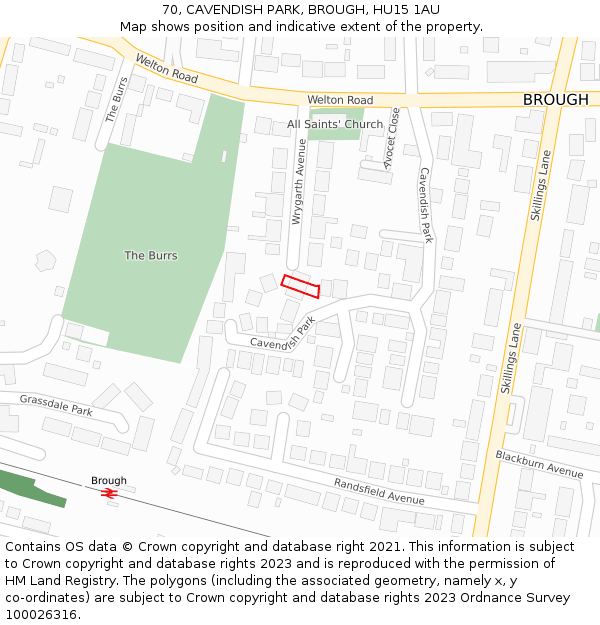 70, CAVENDISH PARK, BROUGH, HU15 1AU: Location map and indicative extent of plot