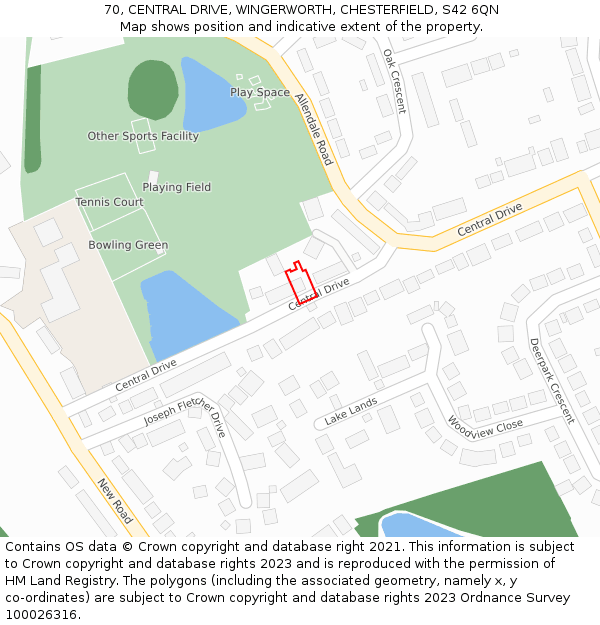 70, CENTRAL DRIVE, WINGERWORTH, CHESTERFIELD, S42 6QN: Location map and indicative extent of plot