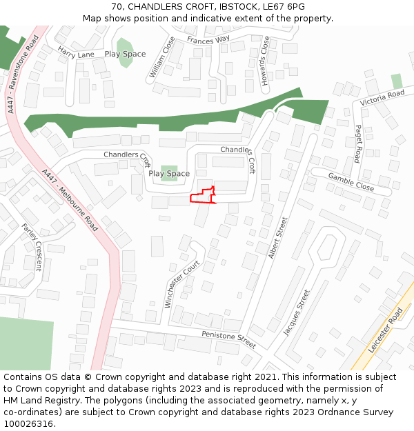70, CHANDLERS CROFT, IBSTOCK, LE67 6PG: Location map and indicative extent of plot