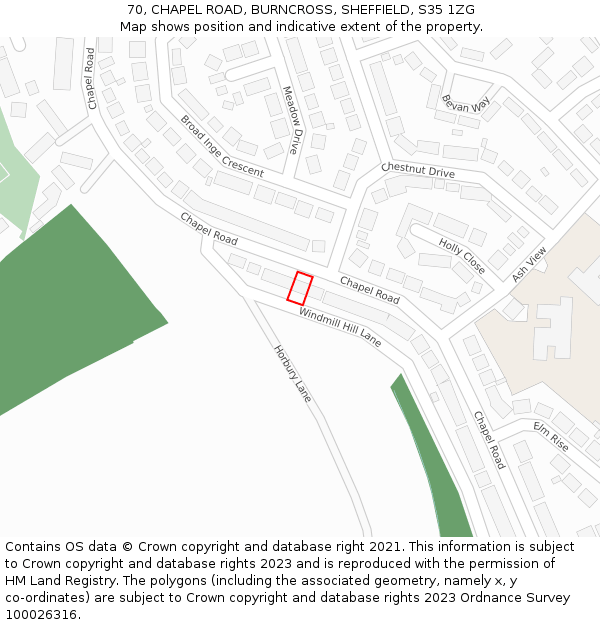 70, CHAPEL ROAD, BURNCROSS, SHEFFIELD, S35 1ZG: Location map and indicative extent of plot