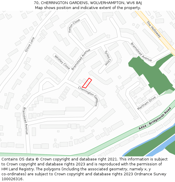 70, CHERRINGTON GARDENS, WOLVERHAMPTON, WV6 8AJ: Location map and indicative extent of plot