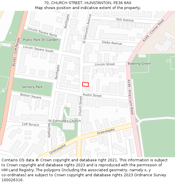 70, CHURCH STREET, HUNSTANTON, PE36 6AX: Location map and indicative extent of plot