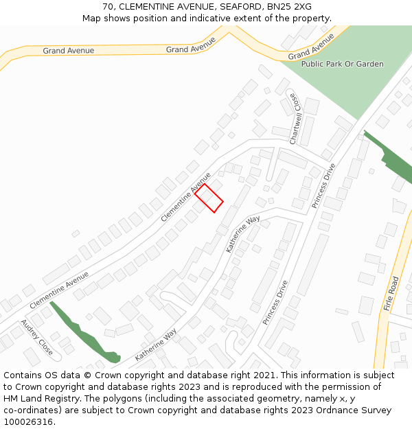 70, CLEMENTINE AVENUE, SEAFORD, BN25 2XG: Location map and indicative extent of plot