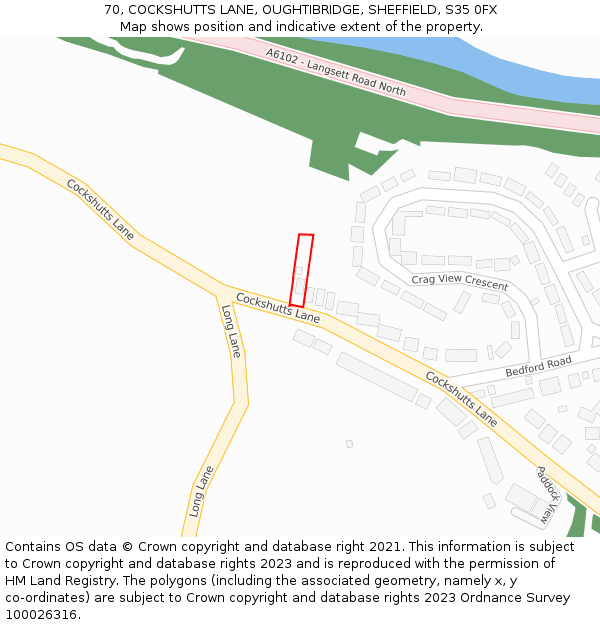 70, COCKSHUTTS LANE, OUGHTIBRIDGE, SHEFFIELD, S35 0FX: Location map and indicative extent of plot