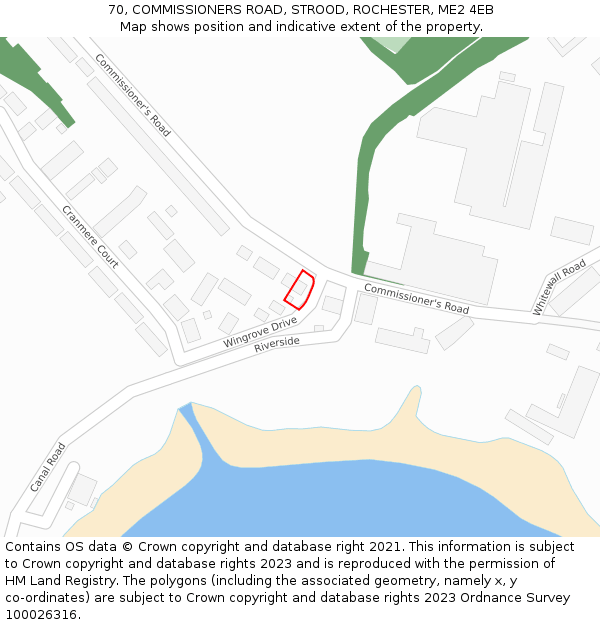 70, COMMISSIONERS ROAD, STROOD, ROCHESTER, ME2 4EB: Location map and indicative extent of plot