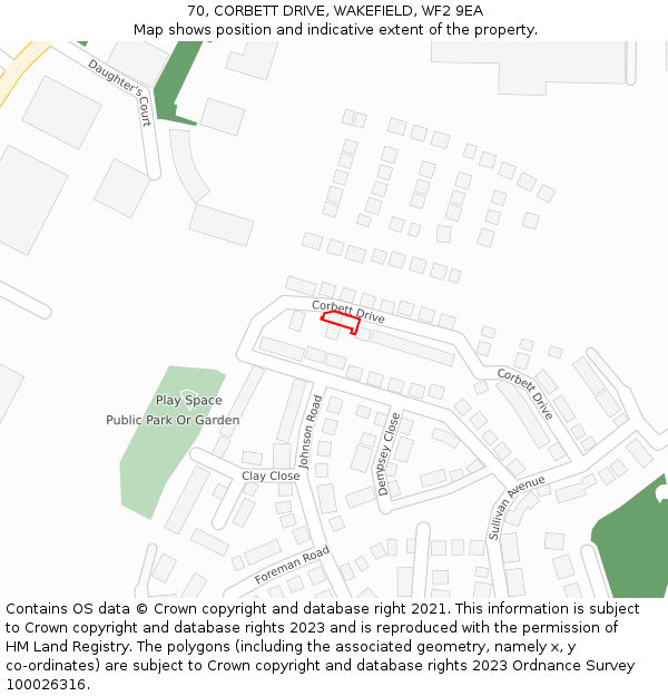 70, CORBETT DRIVE, WAKEFIELD, WF2 9EA: Location map and indicative extent of plot