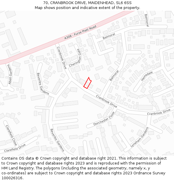 70, CRANBROOK DRIVE, MAIDENHEAD, SL6 6SS: Location map and indicative extent of plot