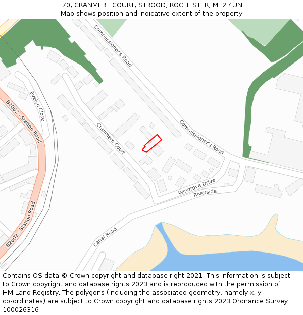 70, CRANMERE COURT, STROOD, ROCHESTER, ME2 4UN: Location map and indicative extent of plot